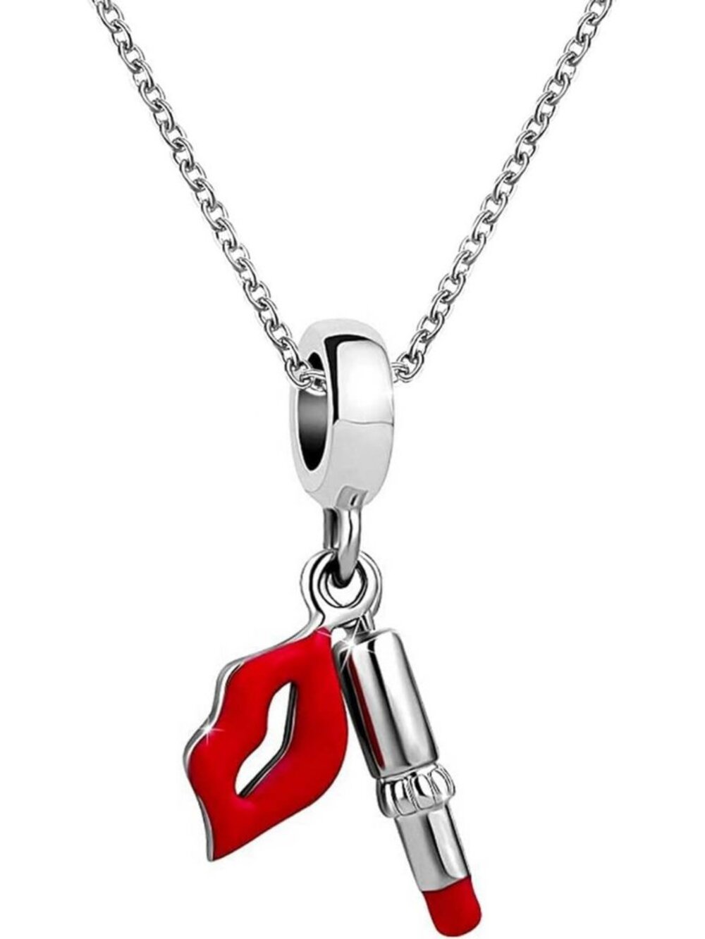 Sexy 18" Red Enamel Lips Lipstick Charm Necklace - Perfect Gift for Her!